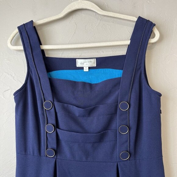 Anthropologie Dress Y2K Blue Nautical Fisherman Preppy 10 Overall Button Mini - Picture 2 of 11